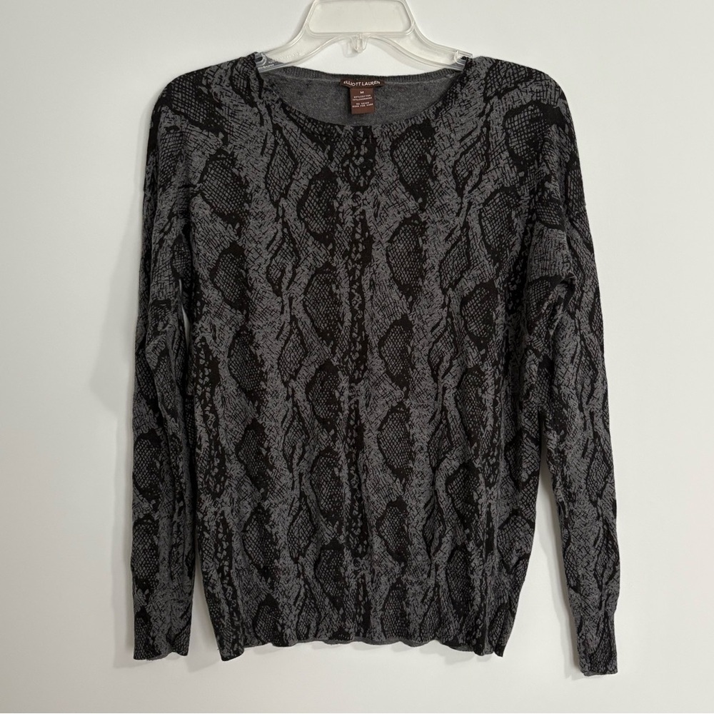 Elliott Lauren Sweater Womens Medium Gray Black Print Crew Neck Cashmere Blend